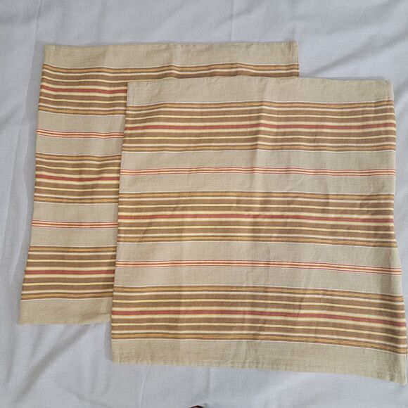 Pottery Barn 2 20x20 Inch Throw Pillow Covers Linen Cotton Blend Neutral Striped - Picture 1 of 11